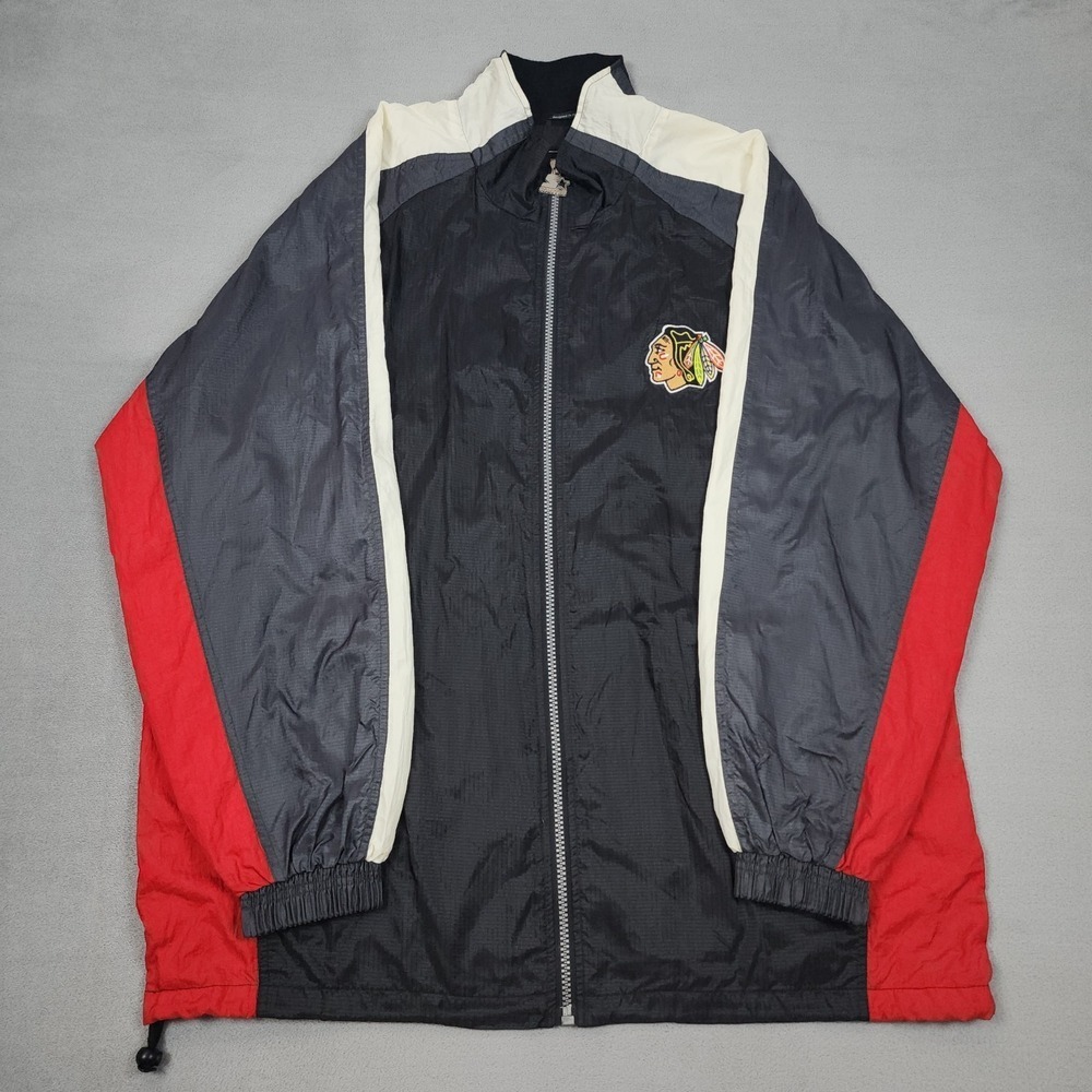 Vintage Starter Chicago Blackhawks Jacket Mens 2XL Black NHL Colorblock 90s